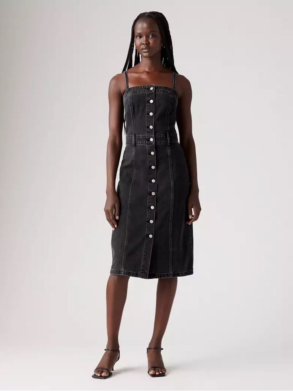 Levi's Black Button-Front Denim Midi Dress